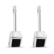 Black Onyx Rectangle Silver Stud Earrings, e374st